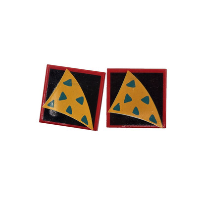 Vintage 80 s Hallmark Geometric Shapes Earrings Teal Yellow Black Red