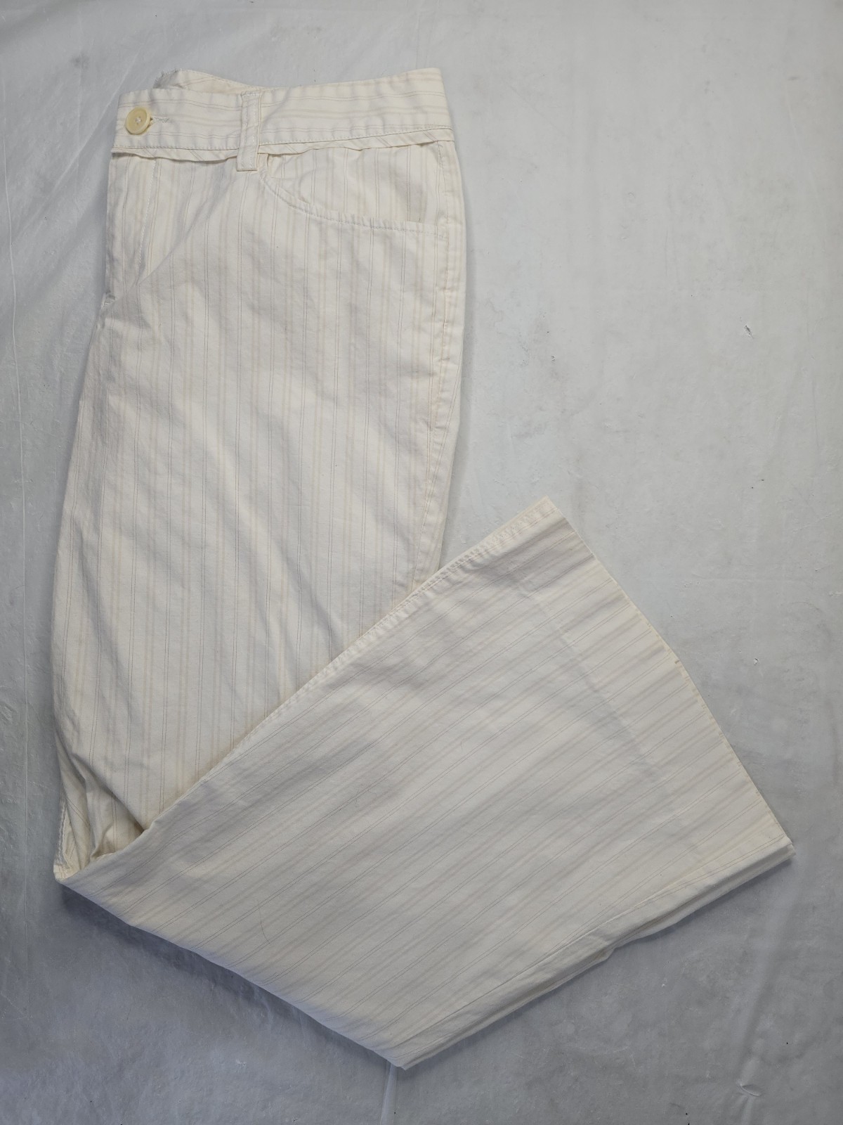 Calvin Klein Dress Pant Ivory Cream Pinstripe Dramatic Flared Leg Y2K Officewear