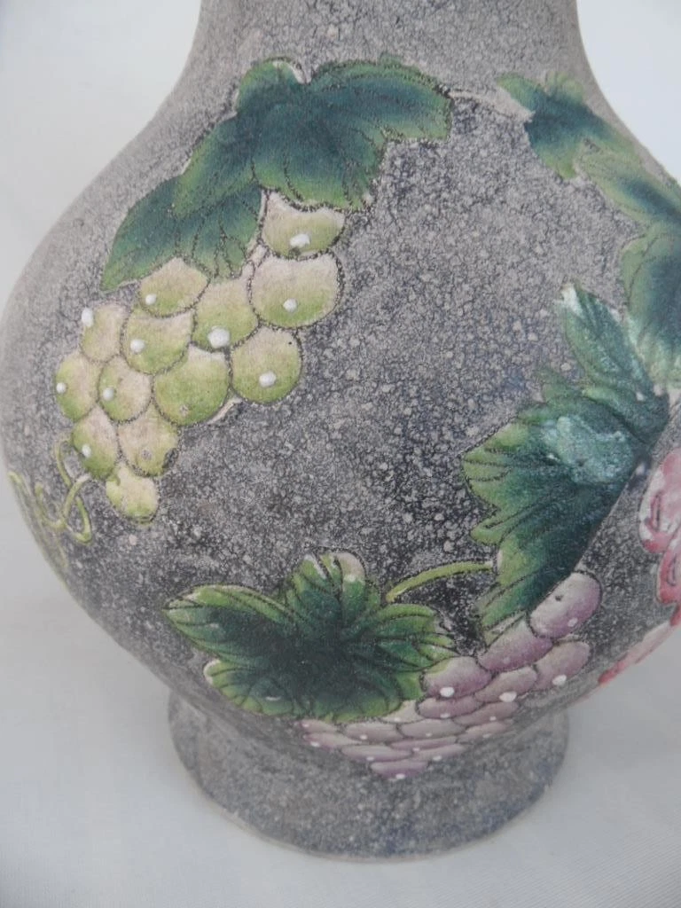 Large Vintage 1980s Chinese Rough Cast Porcelain Hand Painted Vase made in China