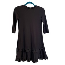 byTiMo Womens XS Black 3/4 Sleeve Ruffle Hem Tier Shift Dress LBD Little