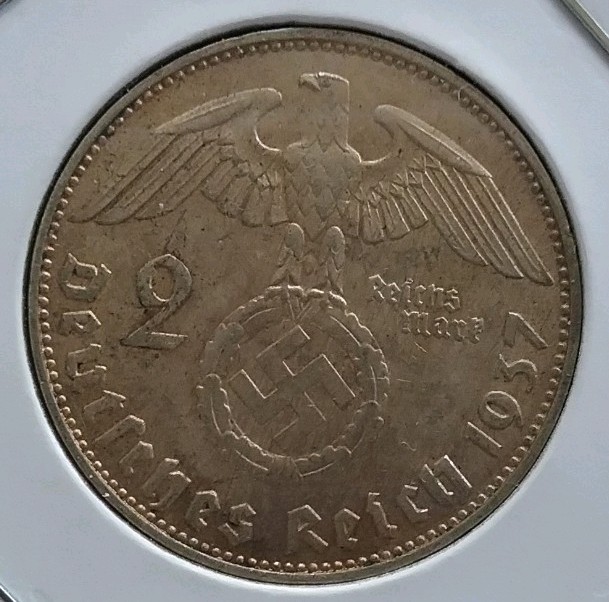 1937 J 2 Mark German Silver WWII Coin 3rd Reich Reichsmark Coin Combine