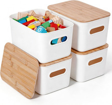 Storage Bins with Bamboo Lids 7QT Plastic Storage Containers Stackable Organizer