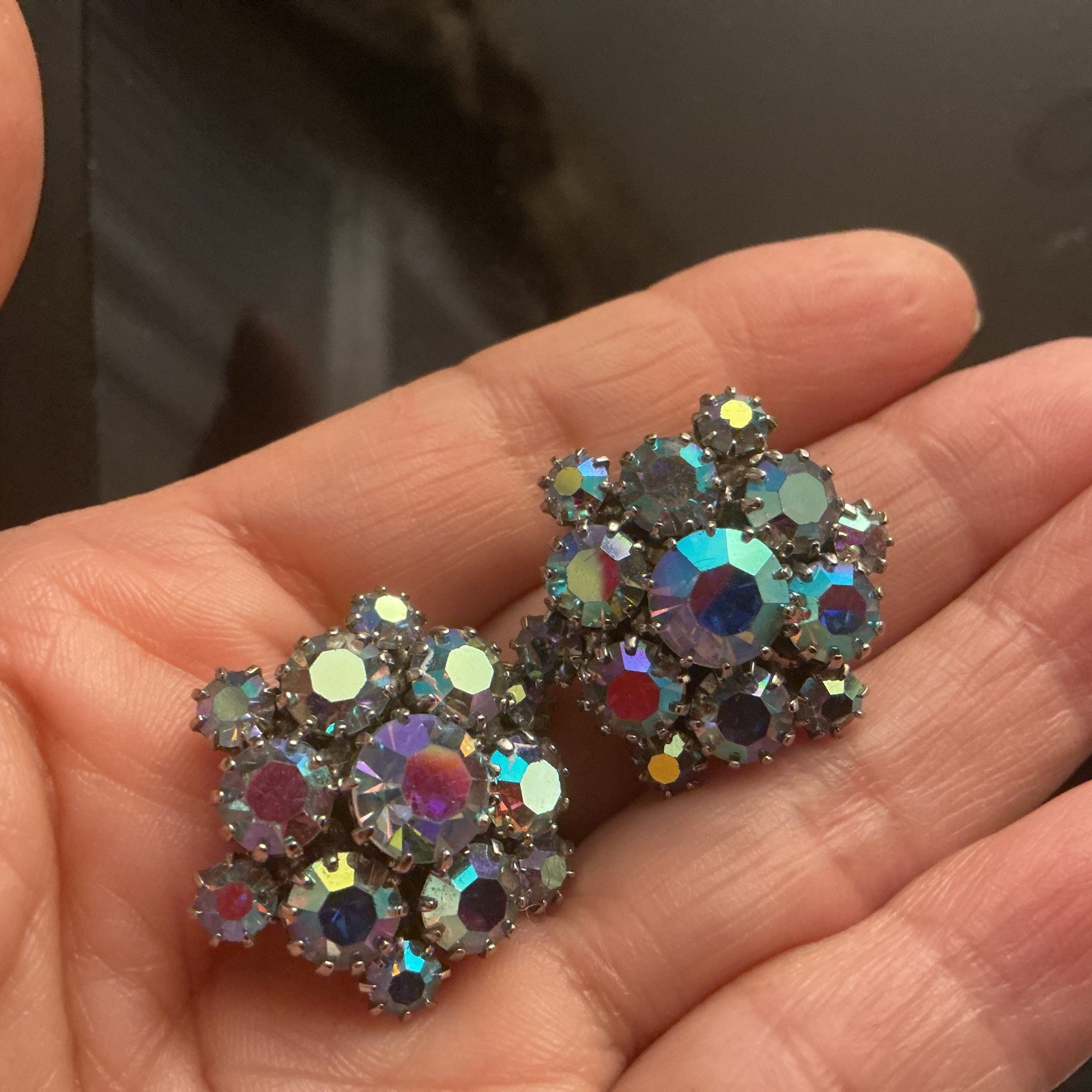 Vintage Sparkling Crystal Rhinestone Colorful Clip on Earrings