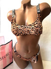 Victoria's Secret Shine Strap Tulum Scoop Swim 2 Piece Set Leopard Print NWT