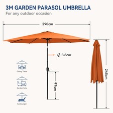 Outdoor Garden Parasol 3M Canopy Sunshade Umbrella UPF30+ Cantilever Tilt Crank