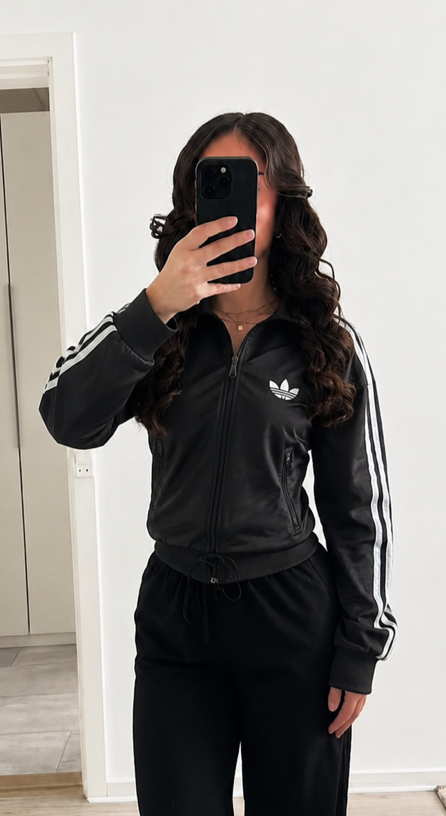 Chaqueta de entrenamiento vintage Adidas Firebird Trackjacket negro blanco talla S Y2K trébol