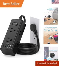 5Ft Flat Extension Cord with 6 Outlets  4 USB Ports for Smart Device Charging