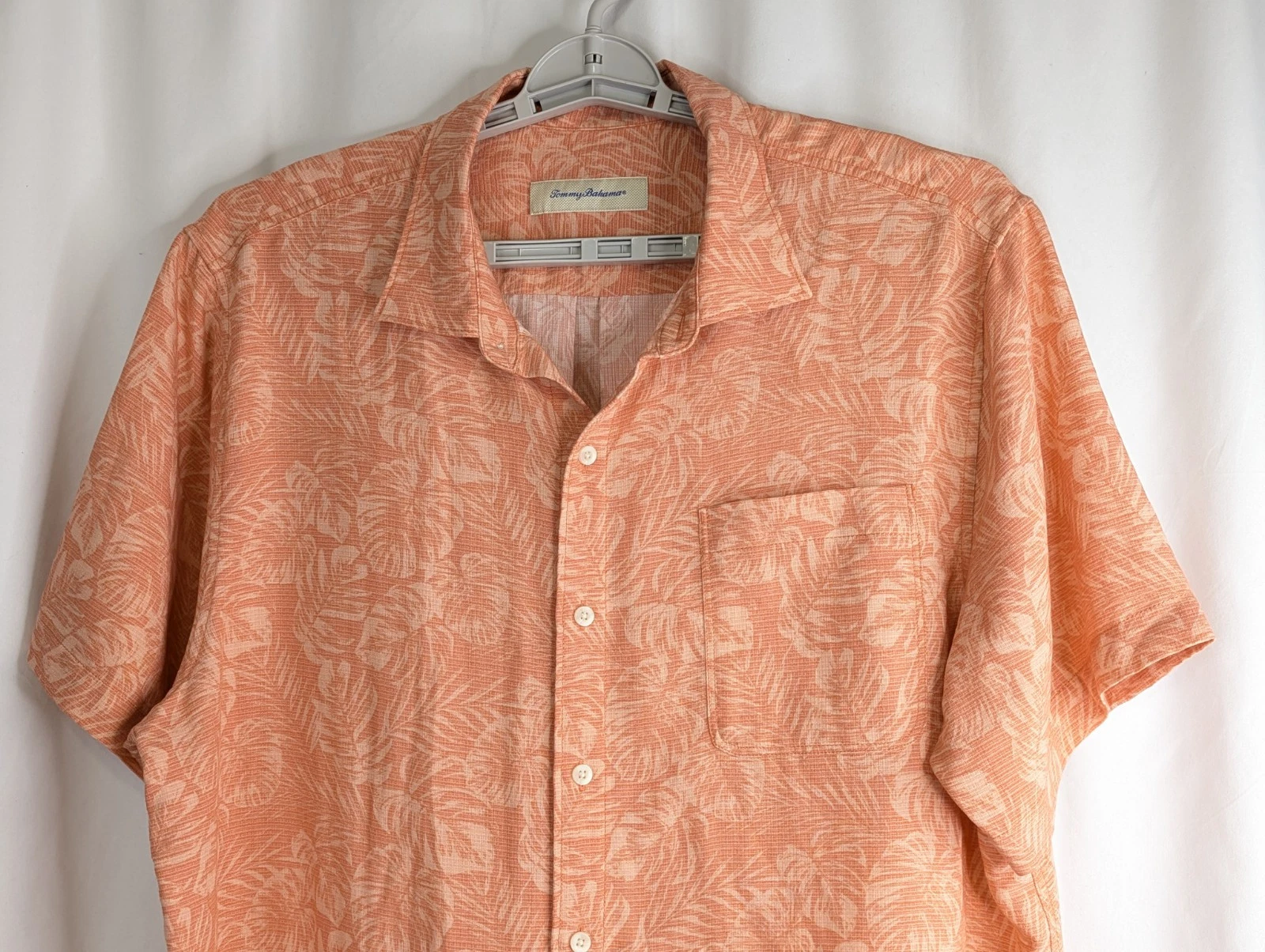 Tommy Bahama Hawaiian Shirt Floral Jacquard Print Coral Tencel Marlan Men XL 52" image 3
