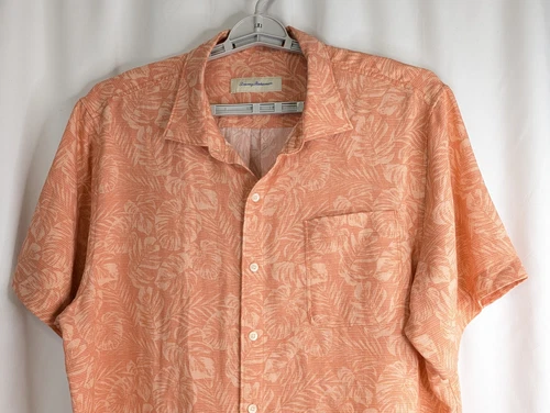 Tommy Bahama Hawaiian Shirt Floral Jacquard Print Coral Tencel Marlan Men XL 52" image 3