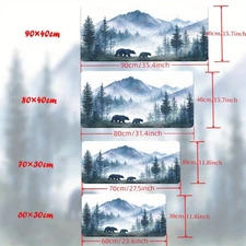 40*90cmXXL Non-Slip Rubber Base Desk Pad - Mountain Forest Scene with Bears Desi
