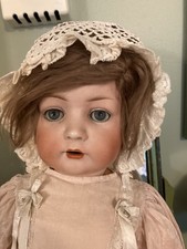 Vintage White Crocheted Doll Bonnet With Cross Strap In Back