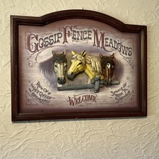Wood Horse Welcome Sign Plaque Decorative Wall Meadows Fence Home Decor