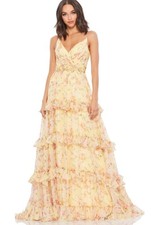 Mac Duggal 67794M Yellow Floral Ruffled Tiered Maxi Dress Size 6