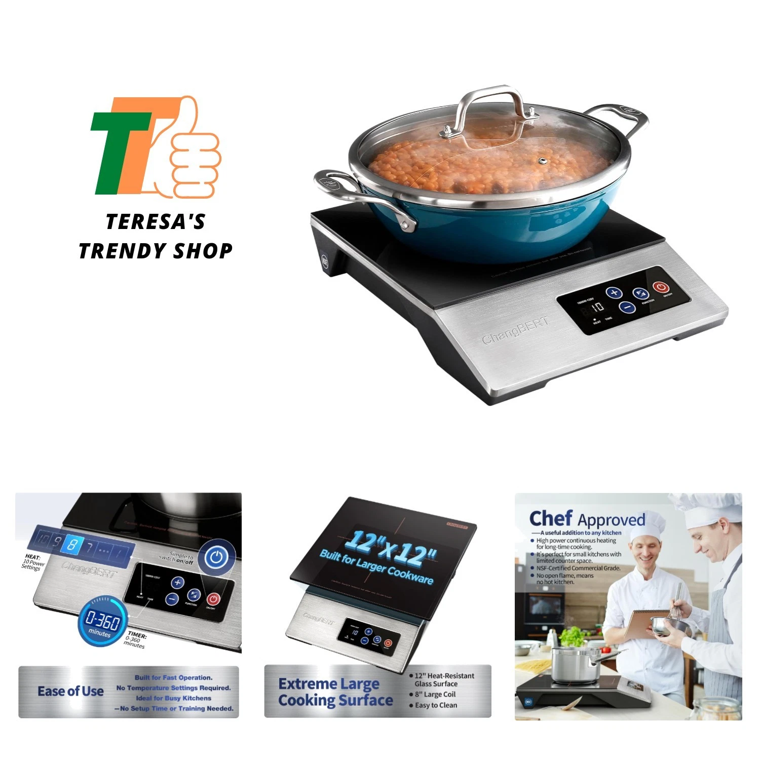 1800W Commercial Grade Induction Cooktop, NSF Certified Portable Large 8" Hea...