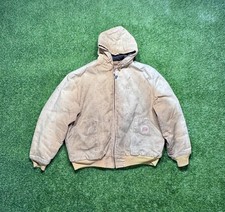 Vintage Walls Men s Work Jacket Quilt Lined Hooded Duck Canvas XL Brown Tan