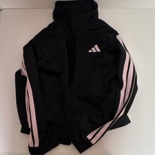 adidas Kids Black Pink Striped Track Jacket Full Zip Size M Long Sleeve 10/12