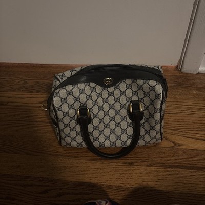 Gucci GG Supreme Boston Satchel Bag Canvas Leather Trim   Black   Authentic