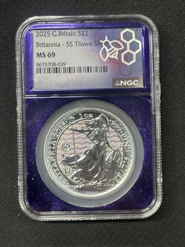2025 Great Britain Britannia SS Tilawa Silver 2 Pound Coin NGC MS69 039 1OZ