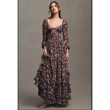 Anthropologie X V. Chapman Carmella Corset Side-Slit Chiffon Maxi Dress Size 12