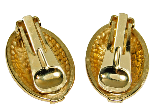 Orecchini Vintage Smalto Rosa Tono Oro Stile Decò Clip Ovali - Foto 2 di 3