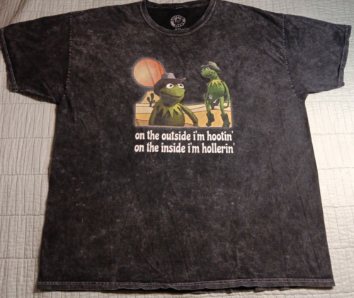 Men's 2XL Shithead Steve Acid Wash Kermit The Frog Hootin & Hollerin T Shirt - Afbeelding 1 van 4