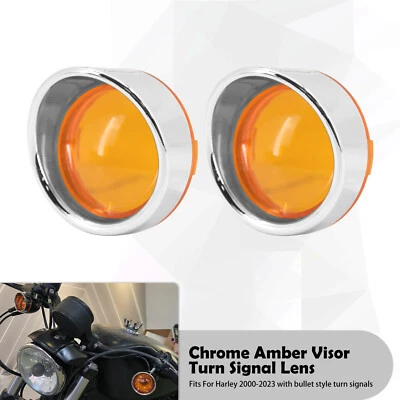 Clignotant Lentille Couvrir Bordure Chrome Ambre Pour Harley Softail Sportster - Photo 1/4