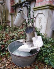 SPRINGBRUNNEN GARTENDEKO ZINKWANNE SHABBY COTTAGE VINTAGE ANTIK STIL BRUNNEN 