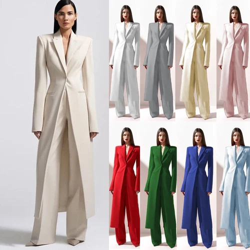 Fashion Women's Suit Long Jacket 2 Pieces Formal Wedding Party Ladies Work Wear - Picture 2 of 32