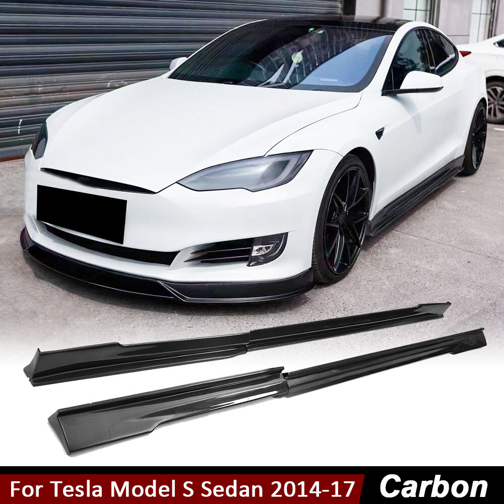 For Tesla Model S Sedan 2014-2019 REAL CARBON Side Skirts Extension Lip Spoiler