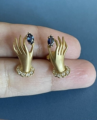 3.20Ct Marquise Cut Tanzanite Hand Stud Earrings 14K Yellow Gold Plated - 第 5/5 張圖片