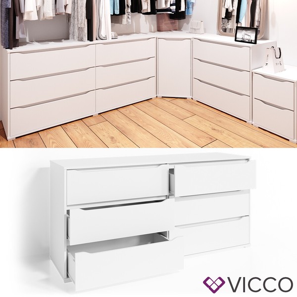 Kommode Sideboard Mehrzweckschrank Schrank 160 Cm 6 Schubladen Ruben Weiß Vicco-image