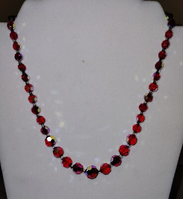 CLEARANCE  aceted AB Red Graduated Beads Fancy AB Box Clasp Necklace. #266