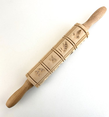 Wooden Cookie Dough Rolling Pin Baking Kitchen Gadget Nature Design Botanical
