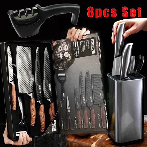 Stainless Steel Kitchen Knife Set Japanese Damascus Pattern Cleaver Chef Knives