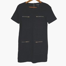J Crew Shift Mini Dress Size 4 Zip Pockets Short Sleeve Wool Career Black Preppy