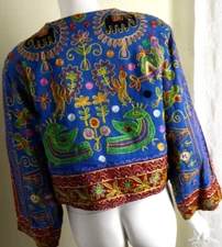 Estate Art-Wear Embroidered Indian Cultured Blazer Jacket Cotton Sz M S Kashmiri
