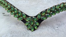Premium Leather V Shape Browband with Emerald Green Crystal the Epitome of Style