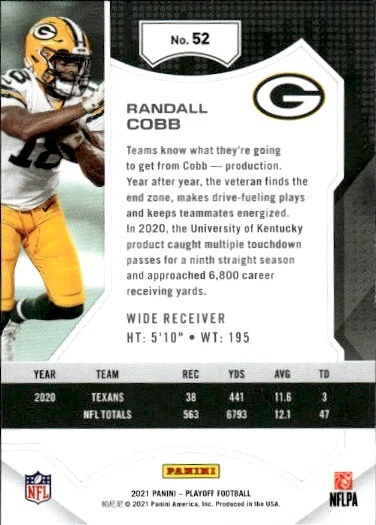 2021 Panini Playoff #52 Randall Cobb Packers - Image 2 of 2