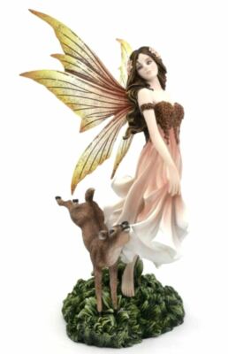 Verzauberte Fee & Hirsch Fantasy Statue Mythos Figur Wald Fae Deko Ornament