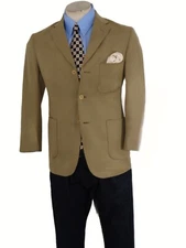 38R Mens Unstructured Blazer Tom James Ecru Fine Wool Triple Patch Pocket Jacket