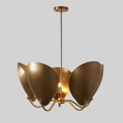 5 Curved Shades Handmade Mid Century Modern Brass Sputnik Chandelier Fixture