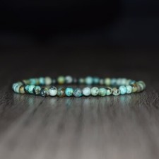 African Turquoise Crystal Gemstone Stretch Dainty Bracelet Minimalist 4mm Beads