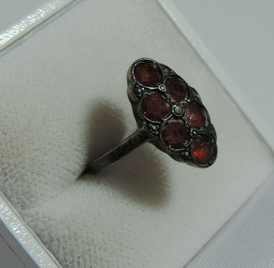 TAGLIA 6,7) ANELLO VITTORIANO Allungato Multi Pietre Marcasite .925