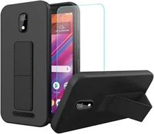 For BLU View 1 B100DL TPU Case Telescopic Kickstand+Glass Screen Protector Cover