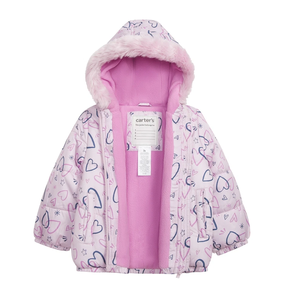 Nuevo Carter's Niña 2 Piezas Babero Traje de Nieve Lila Corazón Tallas 7/8 10/12 Nuevo con Etiquetas Foto 3 de 4