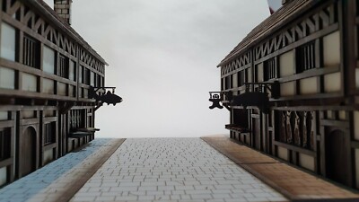 28 mm Fantasy Tudor Style 3 Geschäfte 1 Haus Set MDF bemaltes Gelände