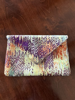 Elaine Turner Envelope Clutch Bag Abstract Chevron Zig Zag Print Gold Hardware 