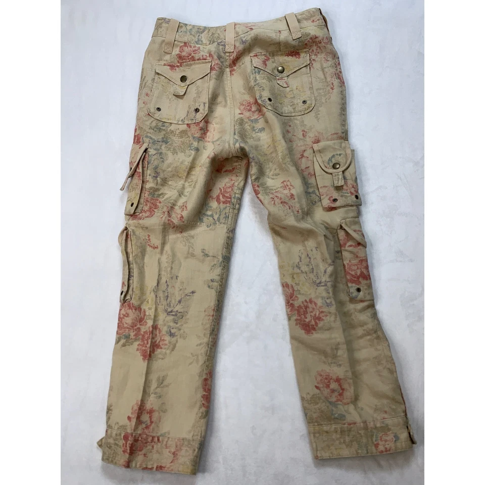 Vintage Lauren Ralph Lauren Pants Womens Size 6 100% Linen Floral Cargo Pockets - Image 3 of 4