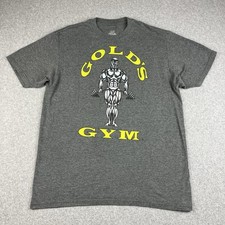 Gold's Gym T Shirt Mens Large Gray Yellow Logo Spell Out Workout Fitness Retro
