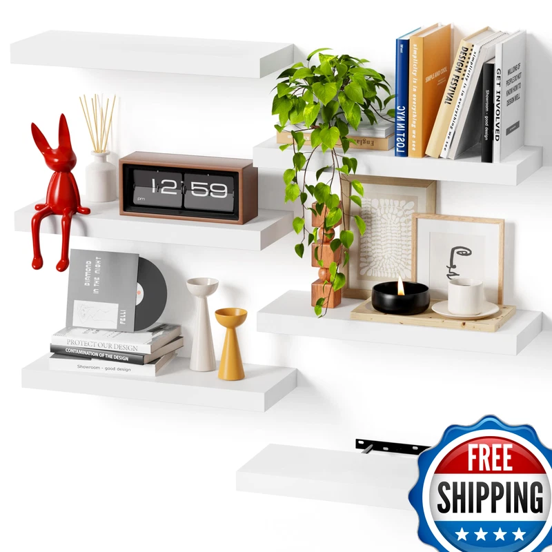 Bellsal White Engineered Wood Wall Shelf Set Of 6 16 Modern Floating Shelves
